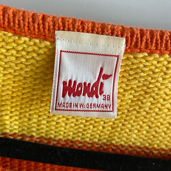 Mondi Vintage Size 38 Sweater Yellow Orange Striped Lemon Design Made In Germany - Picture 3 of 8